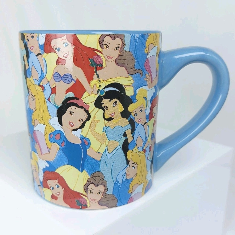Disney Princess Collection Collage Blue Coffee Cup Mug Snow White Ariel Jasmine